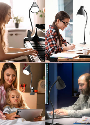 BOHON Desk Lamp 5 Color Modes 10 Brightness Dimmer Reading Light 10W 38 LED Clamp Lamp with Auto Off Timer 360° Flexible Neck Clip on Light for Bed Bedside, AC Adapter Include