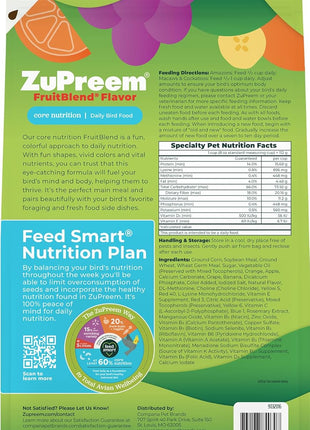 ZuPreem FruitBlend Bird Pellets, Daily Bird Food for Amazon, Cockatoo, Macaw, Core Nutrition for Large Birds, Made in USA, Pellets for Large Birds, Macaw Food (L, 3.5 lbs)