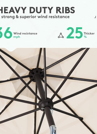 JEAREY 9FT Outdoor Patio Umbrella Outdoor Table Umbrella with Push Button Tilt and Crank, Market Umbrella 8 Sturdy Ribs UV Protection Waterproof for Garden, Deck, Backyard, Pool (Beige)
