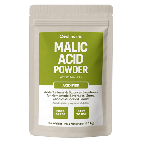 Coolinario Malic Acid Powder (4 Oz) Sour Powder | Food Grade Flavor Enhancer for Beverages, Jams, Candy & Pickled Foods | Adds Tartness & Balances Sweetness | Ideal for Cider, Wine & Fruit Recipes