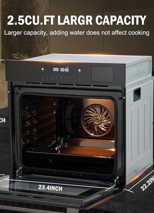 24" Single Wall Oven, 2.5 Cu.ft Built-in Timer-Convection Electric Wall Oven with 8 Baking Modes, 3000W, 240V, Stainless Steel, 3D Surround Heating, Timer, Touch Control, Safety Lock, Black
