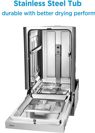 Midea 18 Inch Built-in Dishwasher, Slim Space-Saving Design with 8 Place Settings, 6 Washing Programs & Stainless Steel Tub, Energy Star Certified Dishwasher with Heated Dry & High Temp Wash, Silver