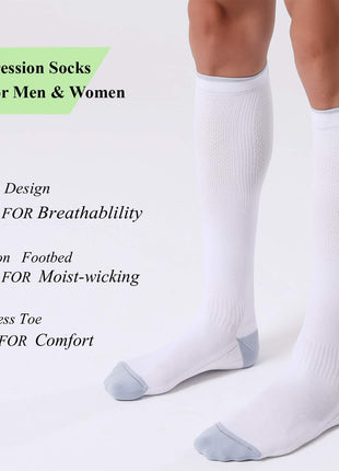 FITRELL 3 Pairs Compression Socks for Women and Men 20-30mmHg- Circulation and Muscle Support Socks for Travel, Running, Nurse, Knee High, Medical Black+White+Grey Small-Medium