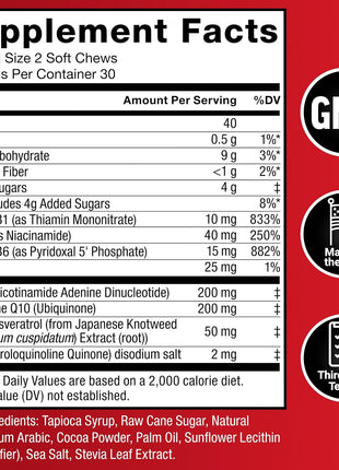 Force Factor NAD+ Longevity & Anti-Aging Formula | Support Cellular Energy & Repair with Antioxidant Support, Promote Brain & Cognitive Health, Chocolate, 60 Soft Chews