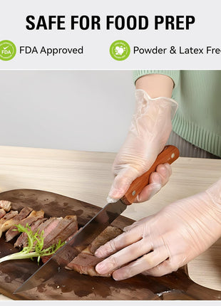 SWIFTLITE Disposable Vinyl Gloves, Food Safe, Latex-Free Powder-Free Clear Plastic Gloves for Cooking, House Clean, Food Prep (100, Medium)