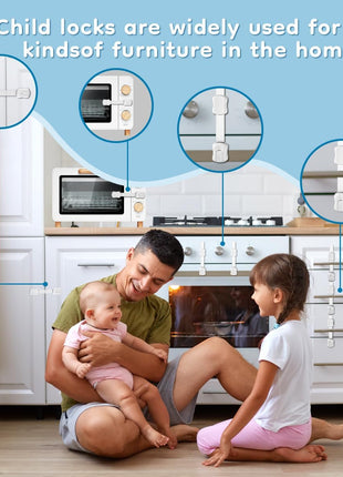 8-Pack Cabinet Locks Baby Proofing - Syican Child Proof Drawer Locks, Multi-Purpose for Drawers, Fridge, Toilet Seat, Trash Can, Ideal Stocking Stuffers, White