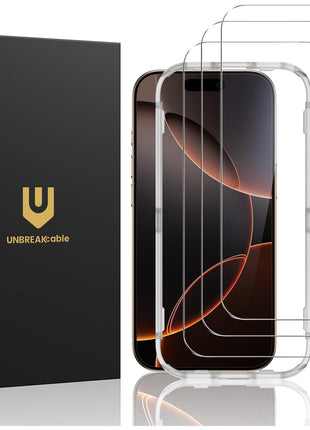 UNBREAKcable 3-Pack Screen Protector for iPhone 16 Pro, Double Shatterproof Tempered Glass [Easy Installation Frame] [9H Hardness] [99.99% HD Clear] [Case Friendly] for iPhone 6.3 inch