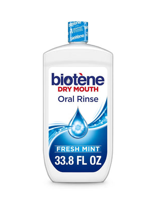 biotène Oral Rinse Mouthwash for Dry Mouth, Breath Freshener and Dry Mouth Treatment, Fresh Mint - 33.8 fl oz