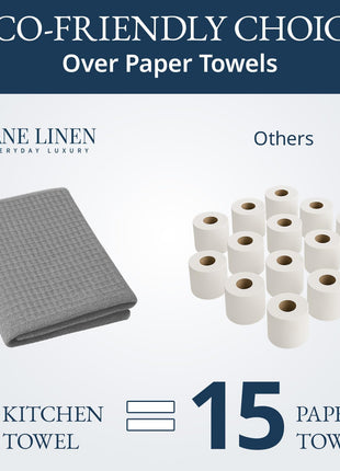 LANE LINEN Cotton Kitchen Towels and Dish Cloths Set, 6-Pack – Absorbent, Quick-Drying Dish Towel, 18" x 28", Soft, Premium Hand and Tea Towels - Grey
