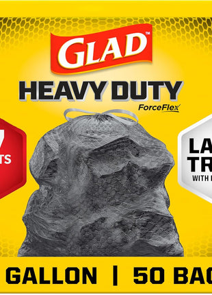 Glad Large 30 Gallon Trash Bags, Unscented Heavy Duty Garbage Bags, Forceflex with Drawstring, 50 Count (Packaging May Vary)