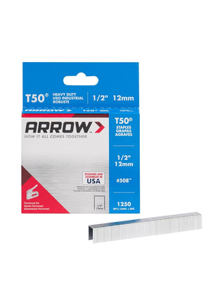 Arrow 508 Heavy Duty T50 1/2-Inch Leg Length, 3/8-Inch Crown, Staples for Upholstery, Construction, Furniture, Crafts, 1250 Count(Pack of 1)