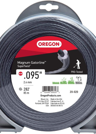 Oregon Magnum Gatorline 095 Trimmer Line Heavy Duty, Professional Twisted Weed Wacker String for Gas and Electric Grass Trimmer and Brushcutters, Fits Most Standard Models .095 inch x 282-Foot (20-020)