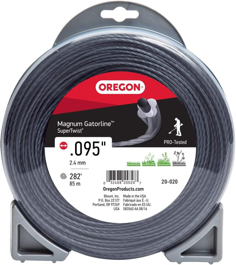 Oregon Magnum Gatorline 095 Trimmer Line Heavy Duty, Professional Twisted Weed Wacker String for Gas and Electric Grass Trimmer and Brushcutters, Fits Most Standard Models .095 inch x 282-Foot (20-020)