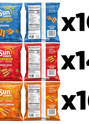 SunChips 100% Whole Grain Chips, Variety Pack, 1 oz Bags, Pack of 40, No Artificial Flavors, Colors