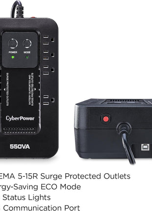 CyberPower EC550G Ecologic UPS Battery Backup and Surge Protector | Surge Protector, 550VA/330W, 8 Outlets, ECO Mode, UL Certified