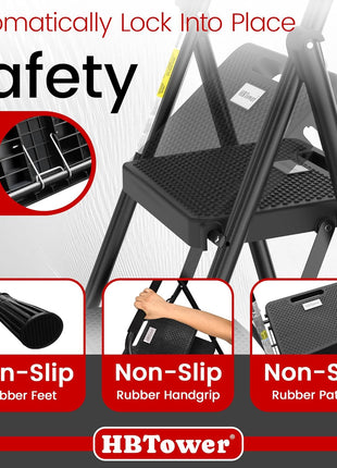 HBTower Step Ladder, Folding Step Stool with Wide Anti-Slip Pedal, Sturdy Steel Ladder, Convenient Handrail, Lightweight, Portable Steel Step Stool