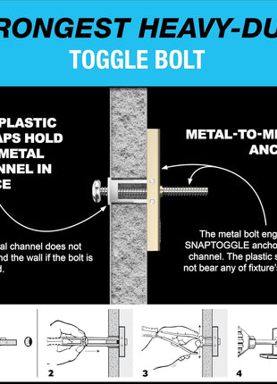 TOGGLER SNAPTOGGLE BA Toggle Anchor with Bolts, Zinc-Plated Steel Channel, Made in US, 3/8" to 3-5/8" Grip Range, For 3/16"-24 UNC Fastener Size (Pack of 10)