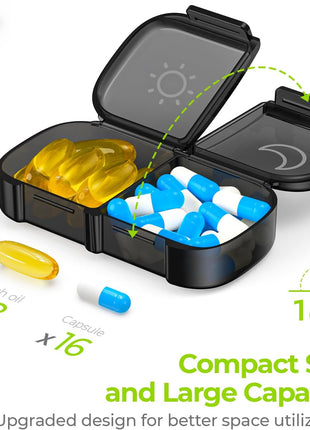 AUVON Weekly Pill Organizer 2 Times a Day, One-Side Large Opening, Easy‐Use | AM PM Pill Case, XL Pill Box 7 Day, Travel Medication Organizer for Medication, Vitamins, Fish Oils, Supplements, Black