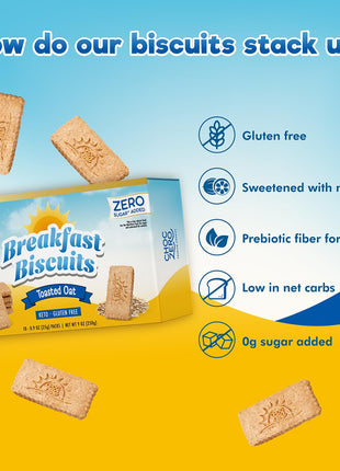 ChocZero Toasted Oat Breakfast Biscuits – No Added Sugar, Keto & Gluten Free High Fiber Snack Cookies, 30 Per Box (9 oz)