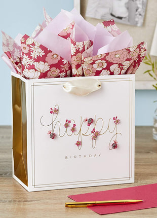 Hallmark Signature 7 inch Medium Birthday Gift Bag with Tissue Paper (Pink Flowers)