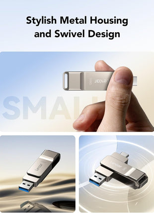 Lexar D40E 256GB Dual USB 3.2 Gen 1 Type-C Jump Drive, USB-C Flash Metal Housing Swivel Design Thumb Drive(Champagne Silver)