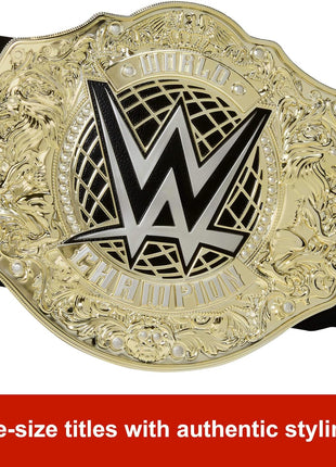 Mattel WWE Championship Title Belt, Role Play Accessory | WWE World Heavyweight Championship Role-Play & Costume Piece, Leather-like Belt 3+ Feet with One-Time Adjustment
