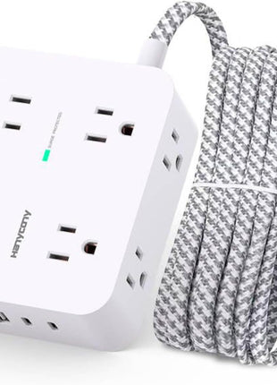Surge Protector Power Strip - HANYCONY 8 Outlets 4 USB (2 USB C) Charging Ports, Multi Plug Outlet Extender, 5Ft Braided Extension Cord, Flat Plug Wall Mount Desk Charging Station for Home Office ETL