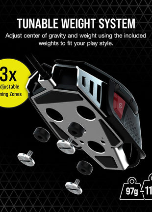 Corsair M65 RGB Ultra Tunable FPS Gaming Mouse Marksman 26,000 DPI Optical Sensor, Optical Switches, AXON Hyper-Processing Technology, Sensor Fusion Control, Tunable Weight System - Black
