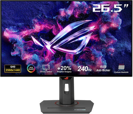 ASUS ROG XG27AQDMG 27 Inch 1440p 240Hz Glossy OLED Gaming Monitor | Custom Heatsink, Anti-Flicker, Uniform Brightness, 0.03ms, G-SYNC Compatible, 99% DCI-P3, for PS5 and Xbox