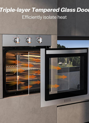 Empava 24" 2.5 cu ft Single Electric Wall Oven, Mechanical Knobs, 24WOE40L | 2.5 cu ft Capacity, Basic Broil & Bake, Mechanical Knob Controls, Stainless Steel Finish, 3-Layer Tempered Glass