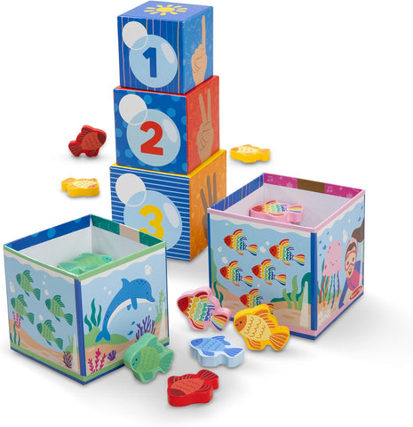 Melissa & Doug® Ms. RachelTM Sort and Count Nesting and Stacking Blocks with Wooden Fish Preschool Learning Toy for Boys, Girls - FSC Certified