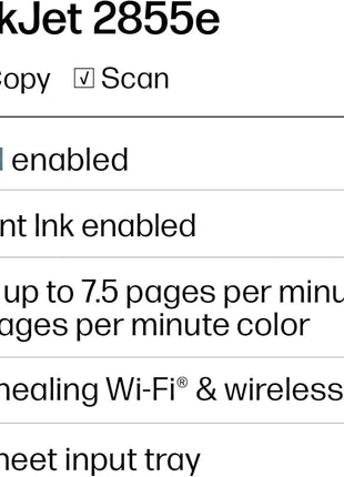 HP DeskJet 2855e Wireless All-in-One Color Inkjet Printer, Scanner, Copier, Best-for-home, 3 months of Instant Ink included, Single-band Wi-Fi connectivity (588S5A)