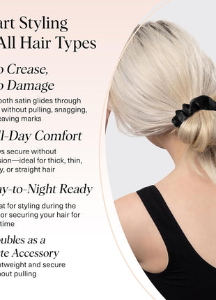 Kitsch Satin Scrunchies for Women ??No Crease Hair Ties ??Soft Satin Hair Scrunchies for Girls ??Frizz Free, Gentle, Stylish Hair Accessories ??Black, 5 pcs