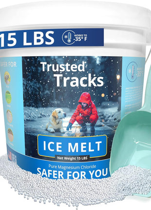 Ice Melt, Pet Safe Ice Melt, 15 LBS Premium Snow Melter, Pure Magnesium Chloride, Safer for Pets, Concrete, Effective to -35 F, 15 lb