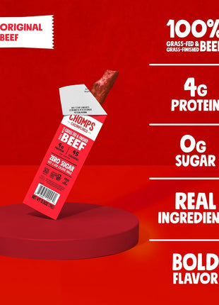 Chomps Snack Size Grass-Fed Original Beef Jerky Snack Sticks 0.5oz 24-Pack - Keto, Paleo, Whole30, 4g Lean Meat Protein, Gluten-Free, Zero Sugar Food, Non-GMO Chomplings