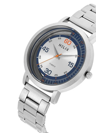 Helix by Timex Analog Watch for Man with Silver Round Dial & Silver Stainless Steel Bracelet Band Water Resistant Men's Wrist Watches - TW063HG01T