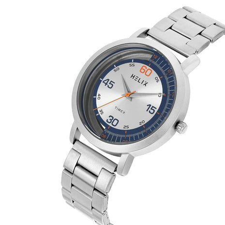 Helix by Timex Analog Watch for Man with Silver Round Dial & Silver Stainless Steel Bracelet Band Water Resistant Men's Wrist Watches - TW063HG01T