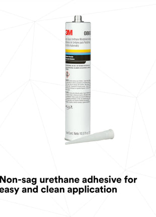 3M Auto Glass Urethane Windshield Adhesive, 08693, Medium Viscosity, High-Strength, Fast-Curing, 310 mL/10.5 fl oz Cartridge , Black