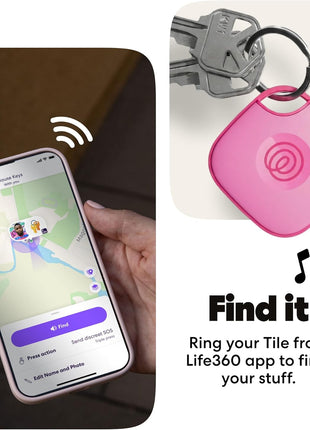 Life360 Tile - Bluetooth Tracker, Keys Finder and Item Locator for Keys, Bags and More. Phone Finder. Both iOS and Android Compatible. 1-Pack (Pink Punch)