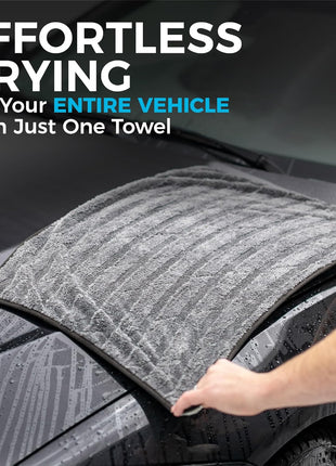 The Rag Company Gauntlet Car Drying Towel - 70/30 Korean Microfiber, Dries Faster Without Scratching, 900gsm, 20x30 inches, Ice Grey/Grey, Pack of 1