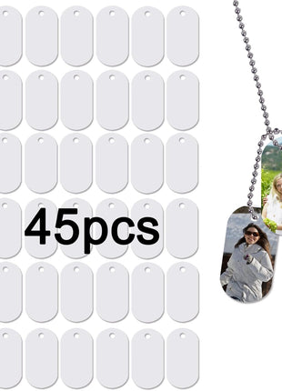 45pcs Sublimation Blank Dog Tag Aluminum White Sublimation Stamping Tag Pendants Double Sided Blank Stamping Metal Tags, Personalized Pets Tags Oval