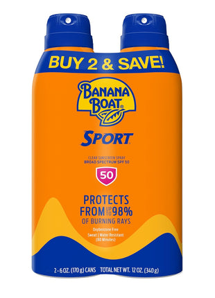 Banana Boat Sport Ultra SPF 50 Sunscreen Spray | Banana Boat Sunscreen Spray SPF 50, Water Resistant, Oxybenzone Free, Sunblock, 6oz each Twin Pack