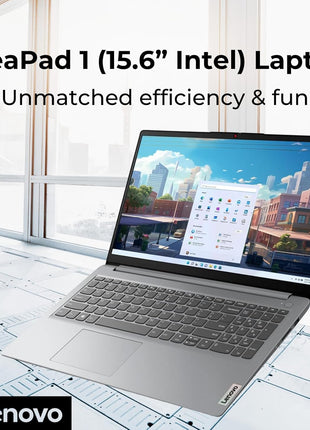 Lenovo IdeaPad 1 Student Laptop, 15.6 inch FHD Display, Intel Dual Core Processor, 12GB RAM, 512GB SSD + 128GB eMMC, 1 Year Office 365, Wi-Fi 6, Webcam, Bluetooth, SD Card Reader, Windows 11 Home, Grey