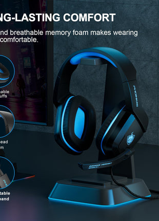 Gaming Headset for PS4, PHOINIKAS Wired Headset Compatible for Xbox One Switch MAC PC, 3.5mm Over Ear Headphones with Noise Cancelling Mic, Bass Surround, One Key Mute, Volume Control