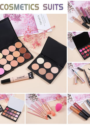 Pomcral All In On Makeup Kit Makeup Set For Teens, Women, Girl and Beginners Includes Eyeshadow Concealer Palette Lip Gloss Set Lipstick Eye Pencil Makeup Brushes