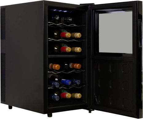 Koolatron 18 Bottle Dual Zone Wine Cooler, Black Thermoelectric Wine Fridge, 1.7 cu. ft (48L), Freestanding Wine Cellar, Red, White, Sparkling Wine Storage for Home Bar, Kitchen, Apartment, Condo