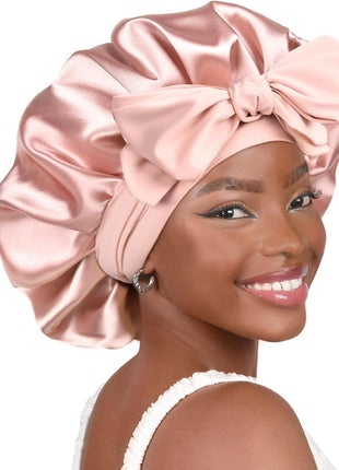 YANIBEST Silk Bonnet for Sleeping Women Satin Bonnet Double Layer Satin Lined Hair Bonnet with Tie Band Curly Hair Blush Pink