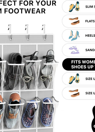 Simple Houseware 24 Pockets   Crystal Clear Over The Door Hanging Shoe Organizer, Gray (64'' x 19'')