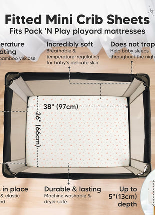 Pack and Play Sheets Fitted 2pk Mini Crib Sheet Pack N Play (Butterflies) | 38x26 Pack N Play Mattress Sheets, Soft Viscose from Bamboo, Snug Toddler Playard Bedding, Mini Mattress Cover, Boys, Girls