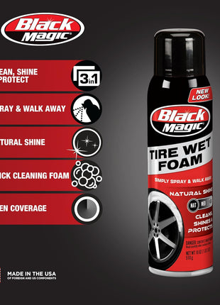 Black Magic 800002220 Tire Wet Foam, 18 oz. - Specially Formulated Thick Tire Spray Foam Clings to Tires to Dissolve and Clean Dirt While Shining and Protecting All In One Step
